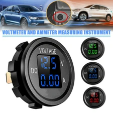 LED Dual Digital Display Volt Meter Ammeter Voltage Round Car Voltmeter Amp 12V