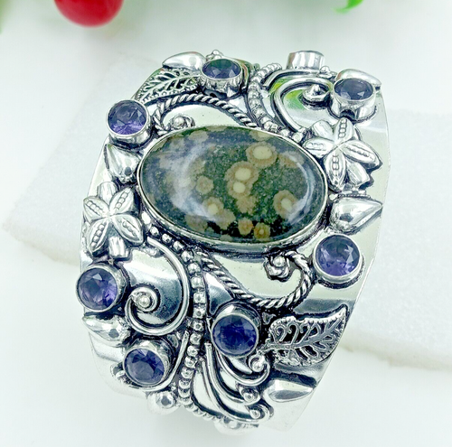 Bracelet en argent sterling 925 avec pierre précieuse diopside améthyste et c