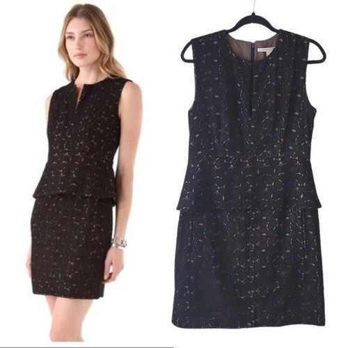 Diane von Furstenberg Delian Lace Pebble Black Dress Sheath LBD Women's 10