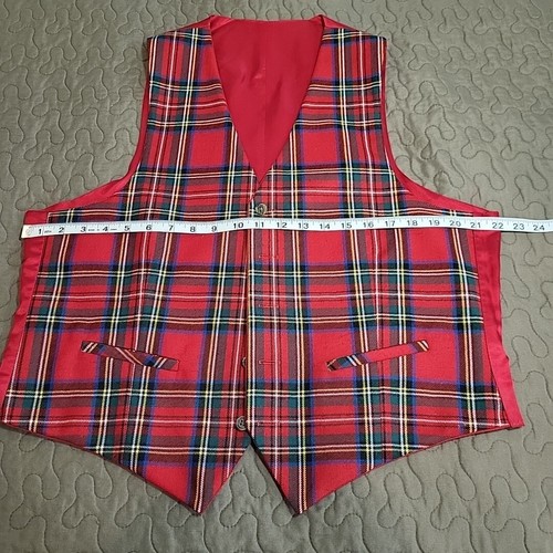 MEN'S VEST Size XL RED PLAID WOOL REVERSIBLE 44 R Pit2Pit 22" No Tag UNBRANDED - Picture 2 of 10