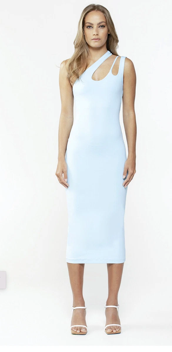blue one shoulder ruffle dress Nazarit Mini Dress Cornflower Blue