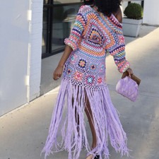 Womens Crochet Irregular Tassel Cardigan Jacket Beach Holiday Knit Sweater Coats