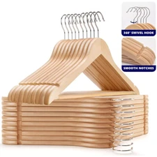 15 Pack Wooden Hangers Suit Hangers Premium Natural Finish Cloth Coat Hangers US