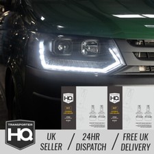 VW T5.1 V2 LED DRL Sequential Indicator Headlights BLACK + 2x LED Bulb Upgrades