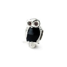 CZ Enamel Wise Owl Bead .925 Sterling Silver Antiqued Reflection Beads