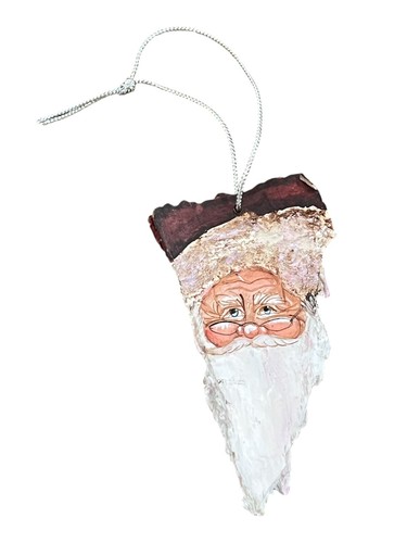 Hand Painted Bark Traditional Santa Ornament Handmade 3.75”