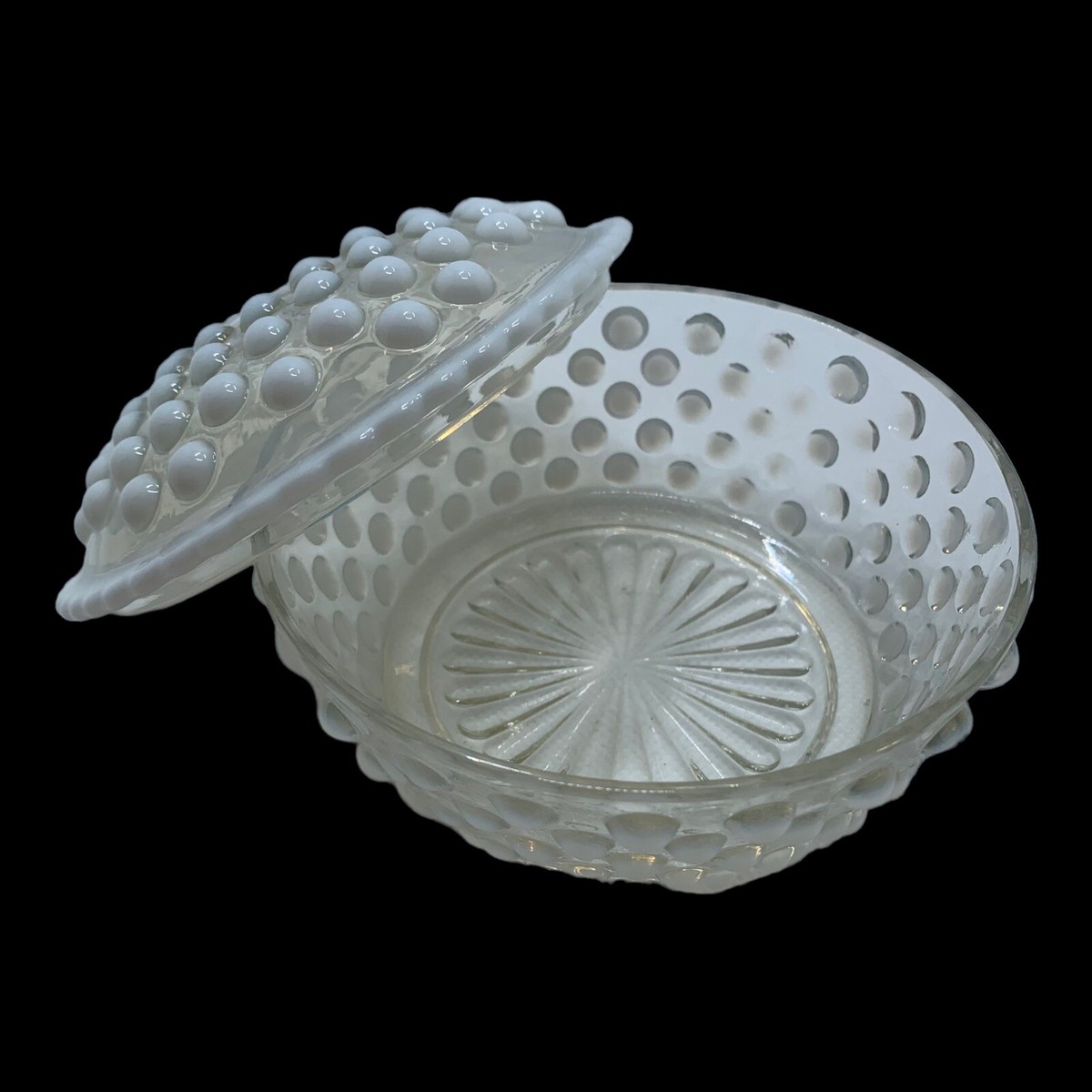 Vintage Fenton Moonstone Opalescent Hobnail Glass Candy Trinket