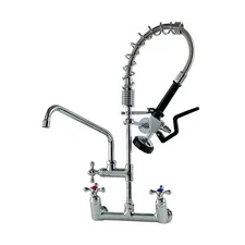 Commercial Sink Kitchen Faucet with Pre-Rinse Sprayer, 8 inch Wall Mount Cent...
