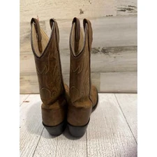 Old West Kids Western Cowboy Boot CCY 8129 Leather Handcorded Brown Size 6.5