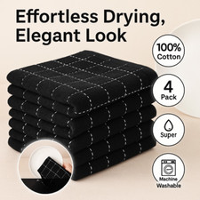 4 Pack Black Kitchen Dish Towels 100 Cotton 13x28 Soft Absorbent Drying Cloths