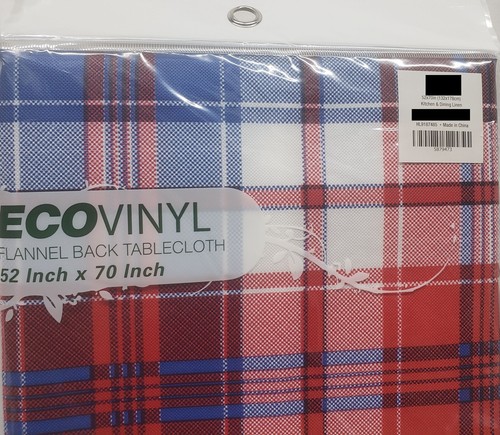 EcoVinyl Peva Kitchen Tablecloth, 52"x70" Oblong, RED, WHITE & BLUE PLAID,Kane - Picture 9 of 14