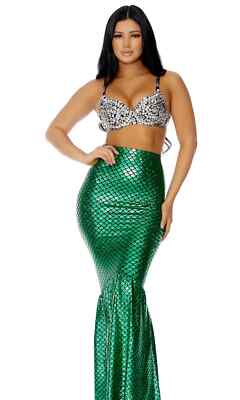 Forplay Sexy Under The Sea Mermaid Green Metallic & Jewelled 2 pc Costume