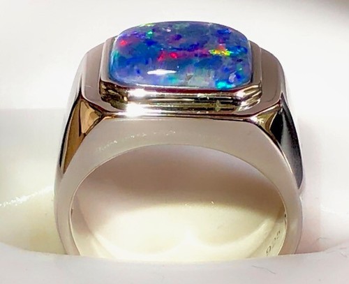 FIERY SOLID Natural Black Red Robust rich Opal Men's ring Signet *SEE VIDEO 8 Q - Picture 9 of 12