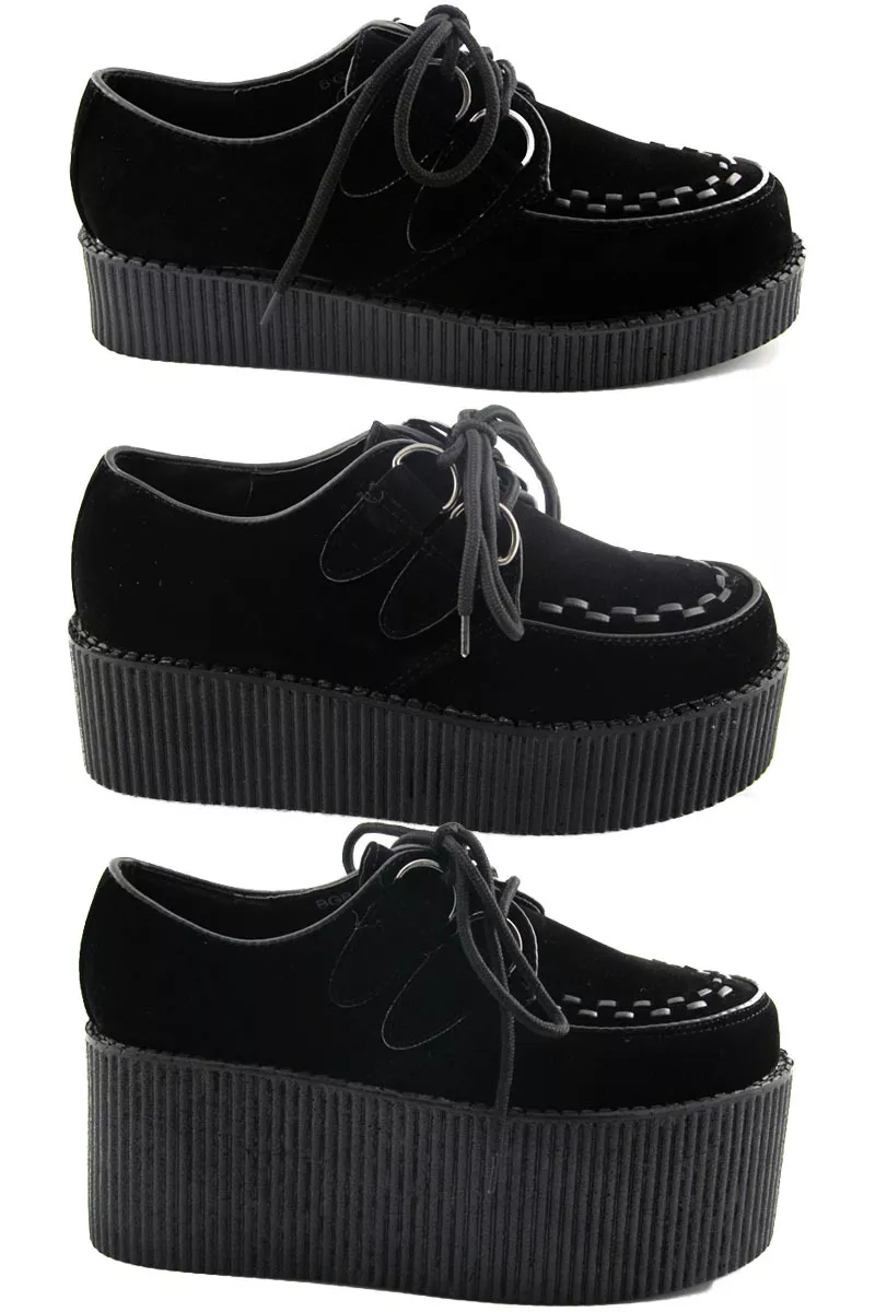 WOMENS LADIES FLATFORM PLATFORM LACE UP GOTH PUNK BROTHEL CREEPERS SHOES  SIZE