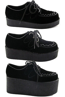  Women's Chunky Handmade Lace Up Flat Platform Goth Oxford Punk  Fashion Slip On Casual Classic Creeper Shoe (FR1) 6 Black