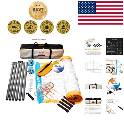 Quick Setup Volleyball & Badminton Combo Set - Ideal for Family Fun Outdoors