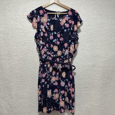 Elle Women's Short Sleeve lined Dresses Multi Color Floral Size 16