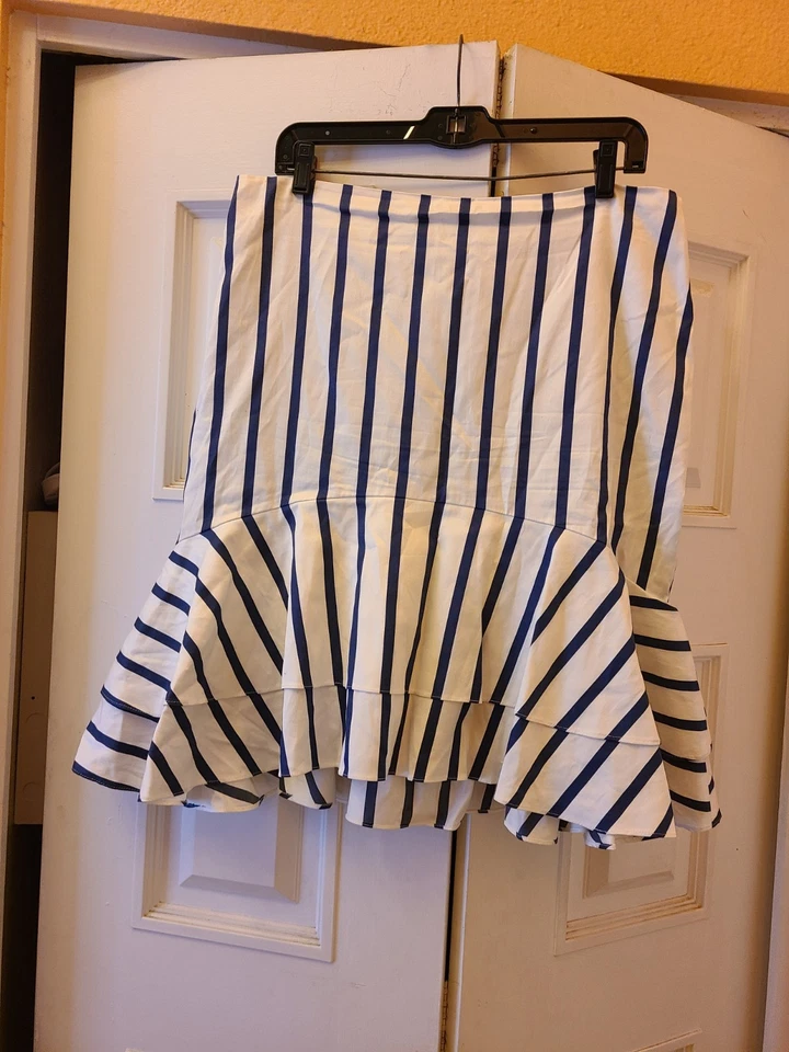 Lauren Ralph Lauren Azul y Blanco Rayas Cola de Pescado Acampanado Talla 12 Náutico Verano Foto 2 de 4