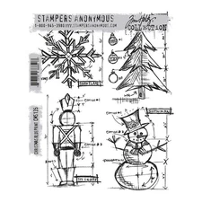 Tim Holtz Stampers Anonymous "CHRISTMAS BLUEPRINT" Rubber Cling Stamp Set