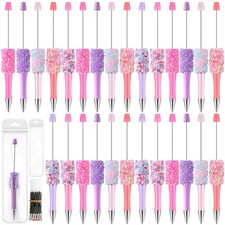 90 Pieces DIY Beadable Pens Kit 30 Pcs Plastic Petal Glitter Beaded Pens and