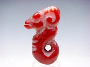 Old Nephrite Jade Stone Carved HongShan Culture Ancient Curly Goat #01022606