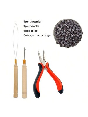 500pcs 5# Hair Extension Ring Pliers Crochet Hook Set With Threader Needle And