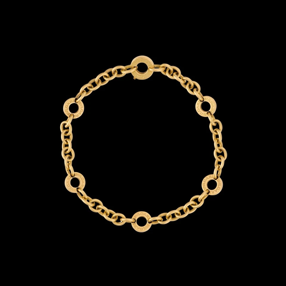 Pulseira de ouro amarelo 18K BULGARI – Cinco estações circulares ‘BULGARI’ – 20cm - Imagem 2 de 3