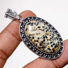 Dalmatian Jasper Gemstone Handmade Antique Design Jewelry Pendant 2.3" SR 9649