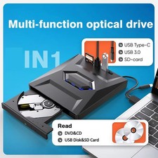 External CD/DVD Drive USB3.0 Optical Burner USB Hub SD Port Reader Writer Player