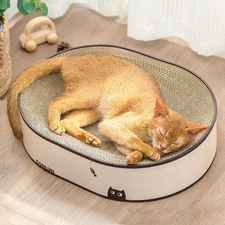 Oval Cat Scratcher Bed 2-in-1 Cat Scratching Board Natural Corrugated Cardboa...