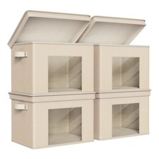 Univivi Fabric Storage Bins with Lids for Closet, 4 Pack, Beige  Fabric Fold...