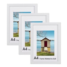 A4 Picture Frame White Set of 3 Display Photo 6x8 with Mat or 8.3x11.7 Withou...