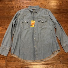 NWT Wrangler Cowboy Cut Western Work Shirt Classic Fit Pearl Snap Denim Large