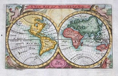 EINE NEUE KARTE VON YE WELT Original frühe Karte von ROBERT MORDEN UM 1680