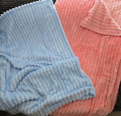 LUX DECOR COLLECTION STRIPE FLEECE THROW BLANKETS-LOT OF 2-PINK & BLUE-50'' x 60''