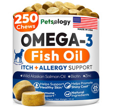 Omega 3 for Dogs - 250 Fish Oil Chews for Shedding Allergy Itch Relief PETSOLOGY