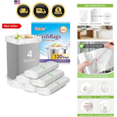 Small Trash Bags 4 Gallon 120 Counts Garbage Bags, Bathroom Trash Can Bin Lin...