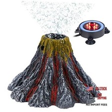 Aquarium Decorations Volcano Ornament with LED Light Air Bubbler Stone Kit Red