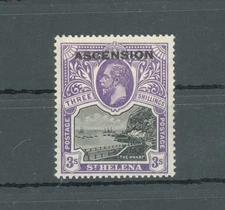 1922 ASCENSION, Stanley Gibbons No. 8 - 3 Shillini black and violet - MNH**