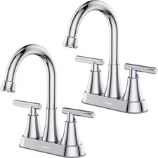 Three-hole bathroom faucet, Hurran 4-inch chrome-plated sink faucet, 2-pack