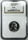 1940 WASHINGTON QUARTER NGC PF66! SCARCE GRADE! MARVELOUS COIN! NR #G3713
