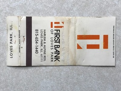 BF424 Matchbook Cover First Bank Of Loves Park Bank Loves Park Illinois IL