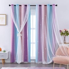 Blackout Curtains for Girls Bedroom Decor 34"W x 63"L Pack of 2 Pink/Purple