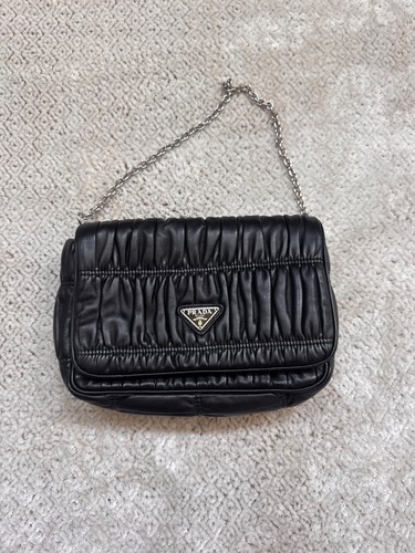 Prada 1BD289 Pattina Gaufre Nappa Leather Shoulder Bag Black Nero NEW