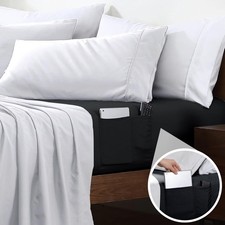 Twin XL Fitted Sheet Only Organizer Pocket 14 Inch Deep Double Brushed Black