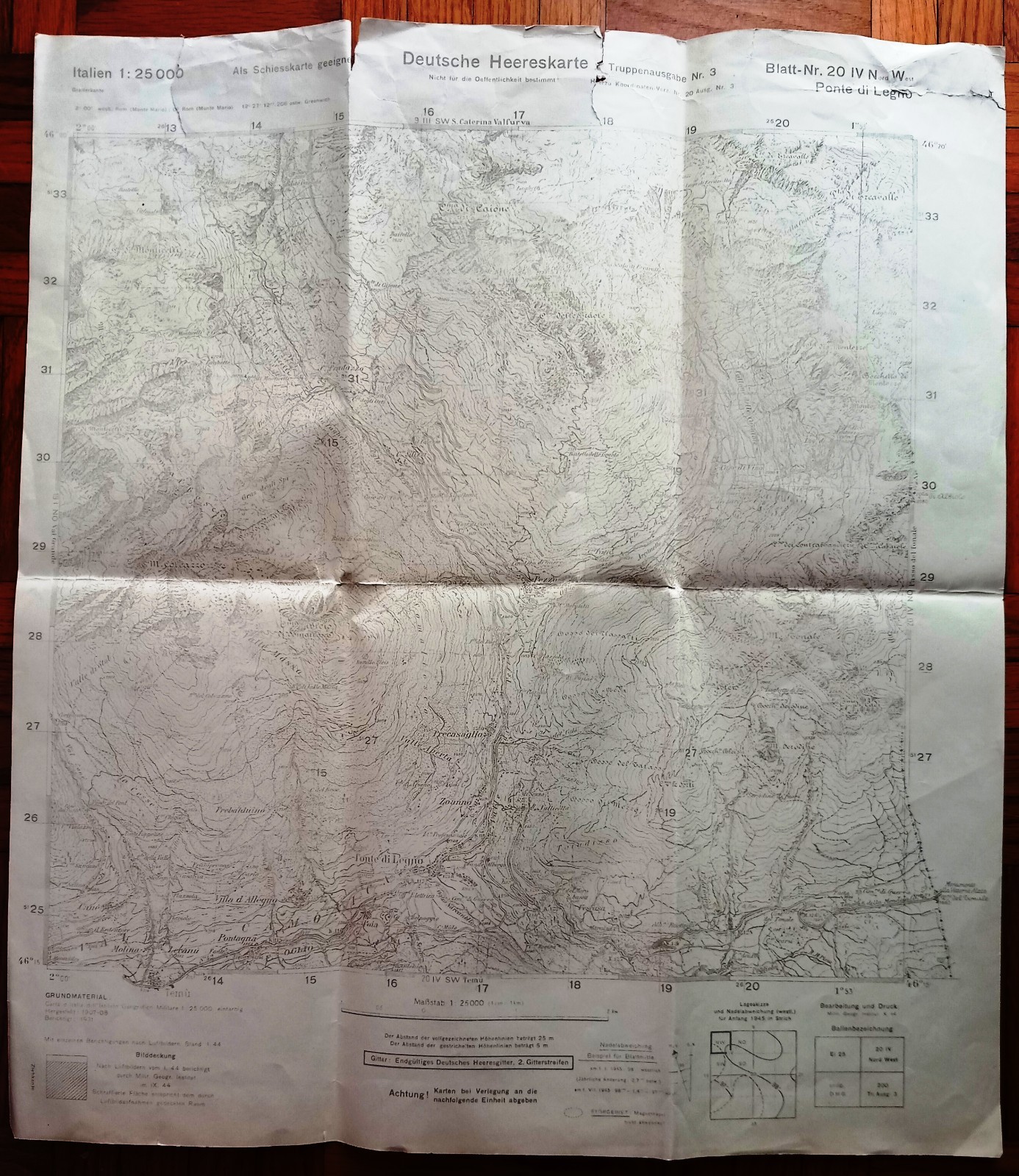 my5 - DEUTSCHE HEERESKARTE 1945 - 1: 25000-PONTE DI LEGNO -Nr.22 IV NW