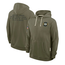 New Green Bay Olive 2025 Salute to Service Sideline Therma Sweatshirt Hoodie