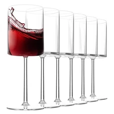 14-ounce Unbreakable Acrylic Square Wine Glasses with Long Stem, set of 6 - A...