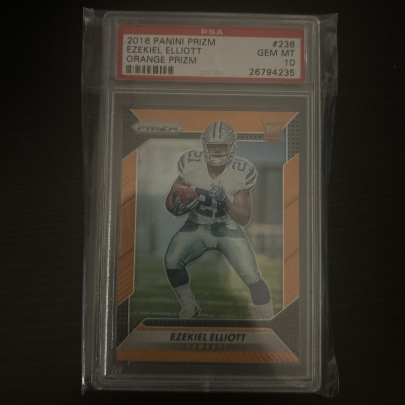 2016 PANINI PRIZM ORANGE PRIZM #238 EZEKIEL ELLIOTT ROOKIE RC 56/299 PSA 10