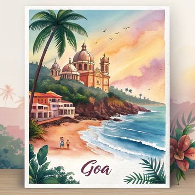 Tropical Goa Indien Reise Poster - Lebendige Strände und Kultur Kunstdruck_mehrDet
